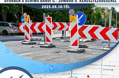 Forgalomkorlátozás: Győrben a Schima Bandi utca és Zombor utca találkozásánál